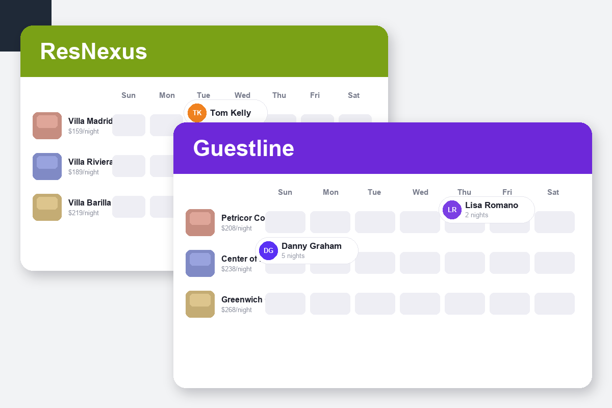 ResNexus vs Guestline Comparison dashboard screenshots