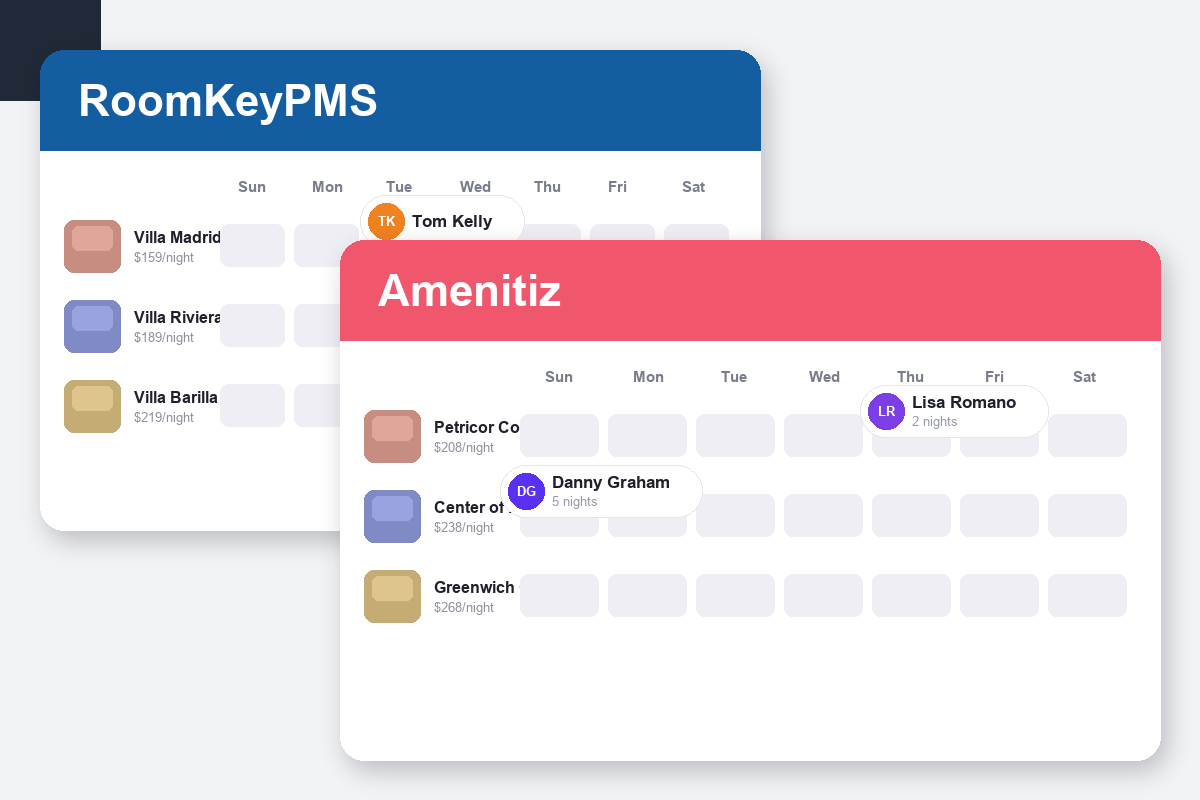 RoomKeyPMS vs Amenitiz Comparison dashboard screenshots