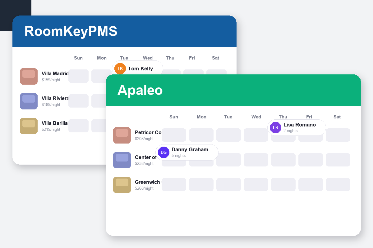 RoomKeyPMS vs Apaleo Comparison dashboard screenshots
