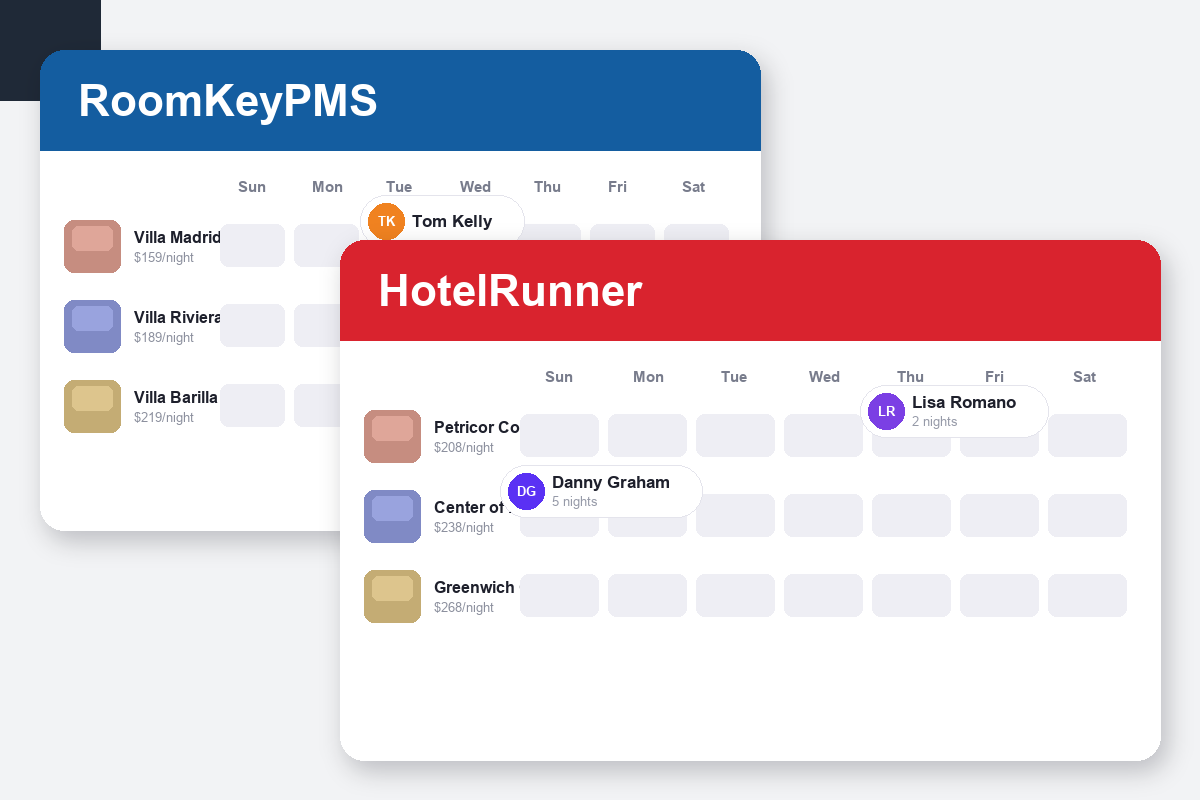 RoomKeyPMS vs HotelRunner Comparison dashboard screenshots