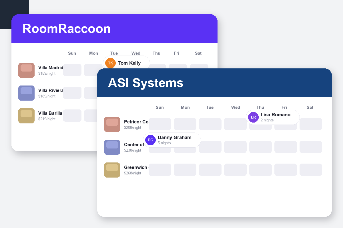 RoomRaccoon vs ASI Systems Comparison dashboard screenshots