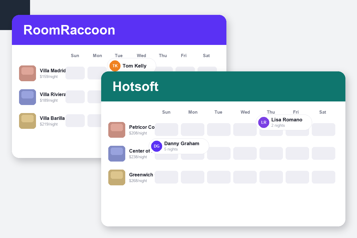 RoomRaccoon vs HotSoft Comparison dashboard screenshots