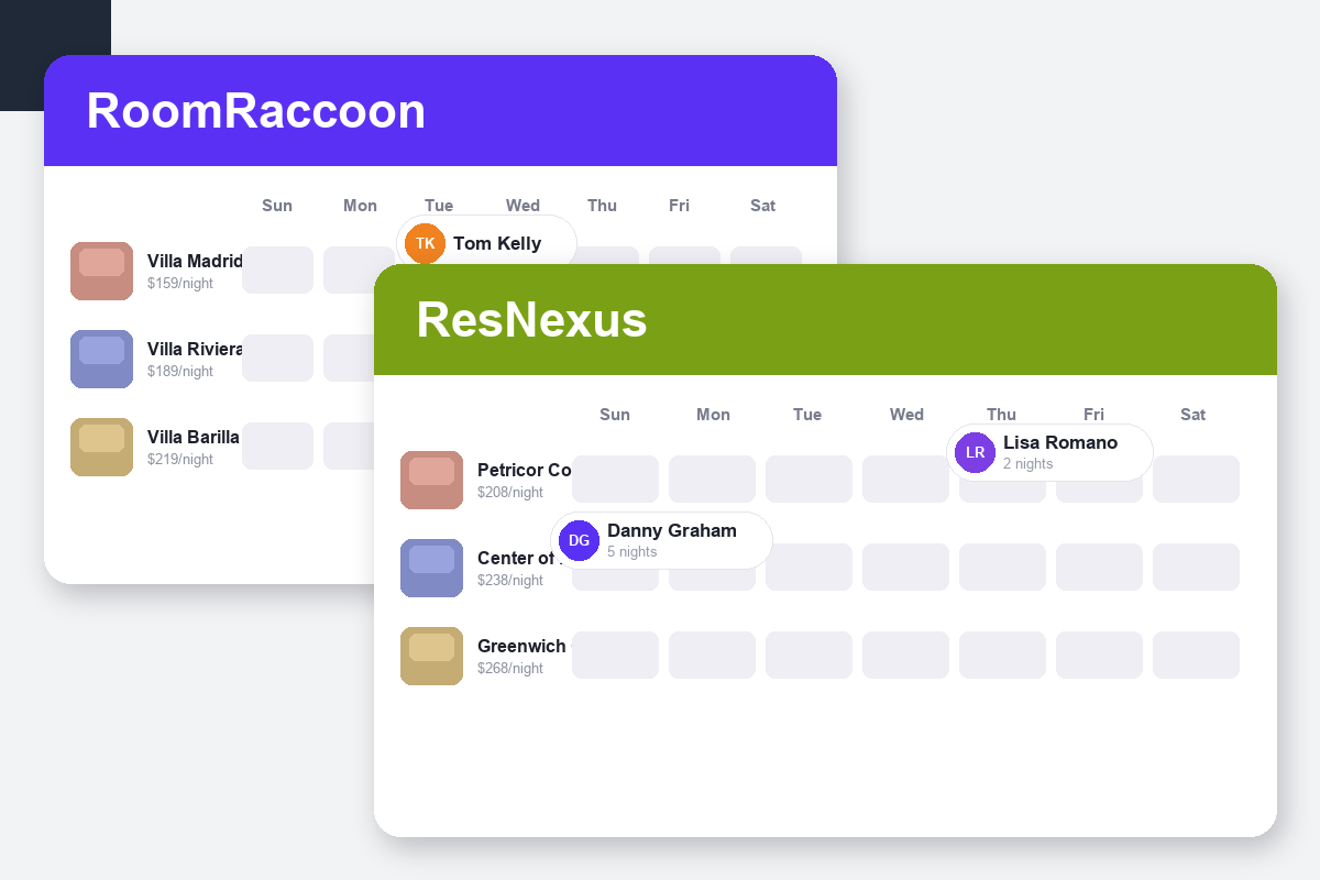 RoomRaccoon vs ResNexus Comparison dashboard screenshots