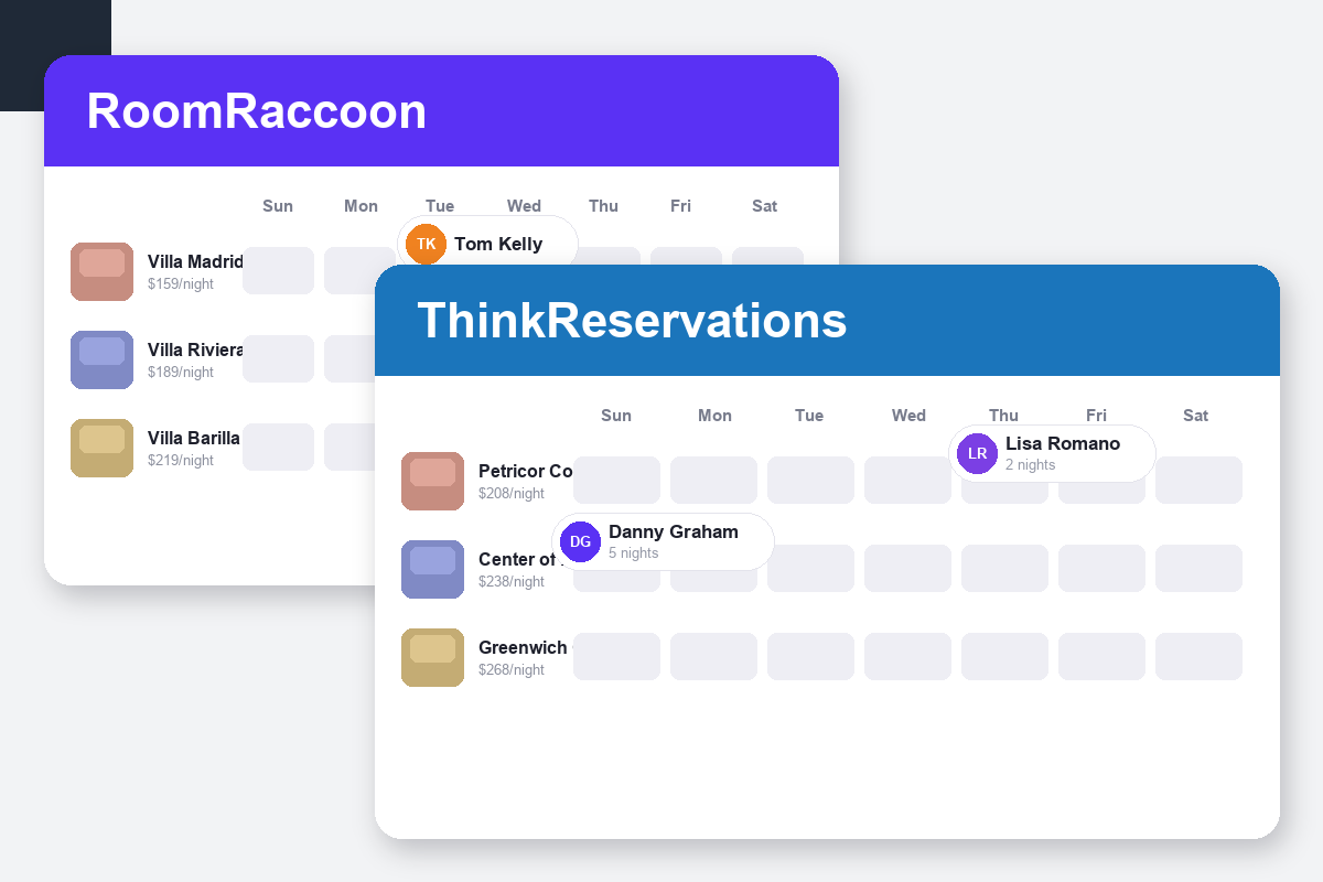 RoomRaccoon vs ThinkReservations Comparison dashboard screenshots