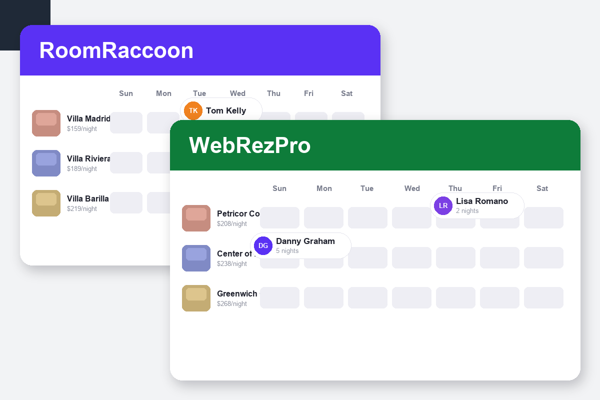 RoomRaccoon vs WebRezPro Comparison dashboard screenshots