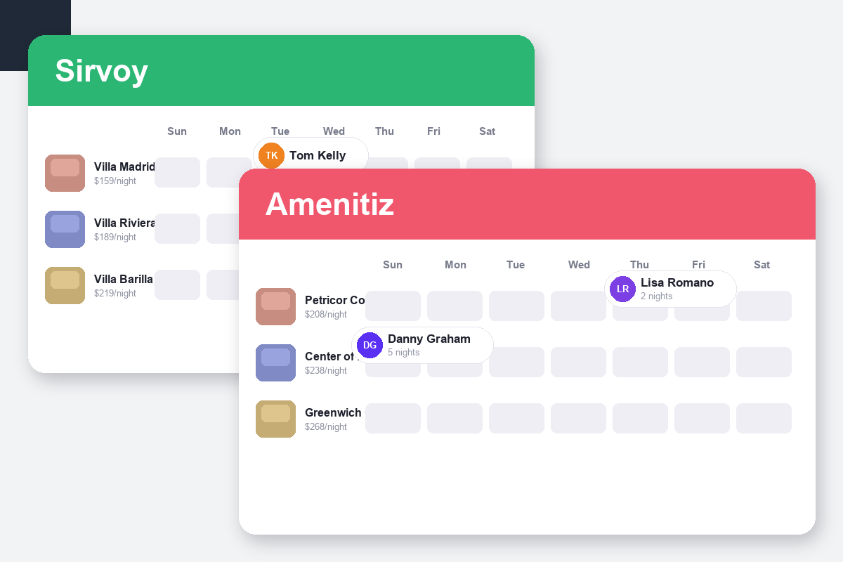 Sirvoy vs Amenitiz Comparison dashboard screenshots