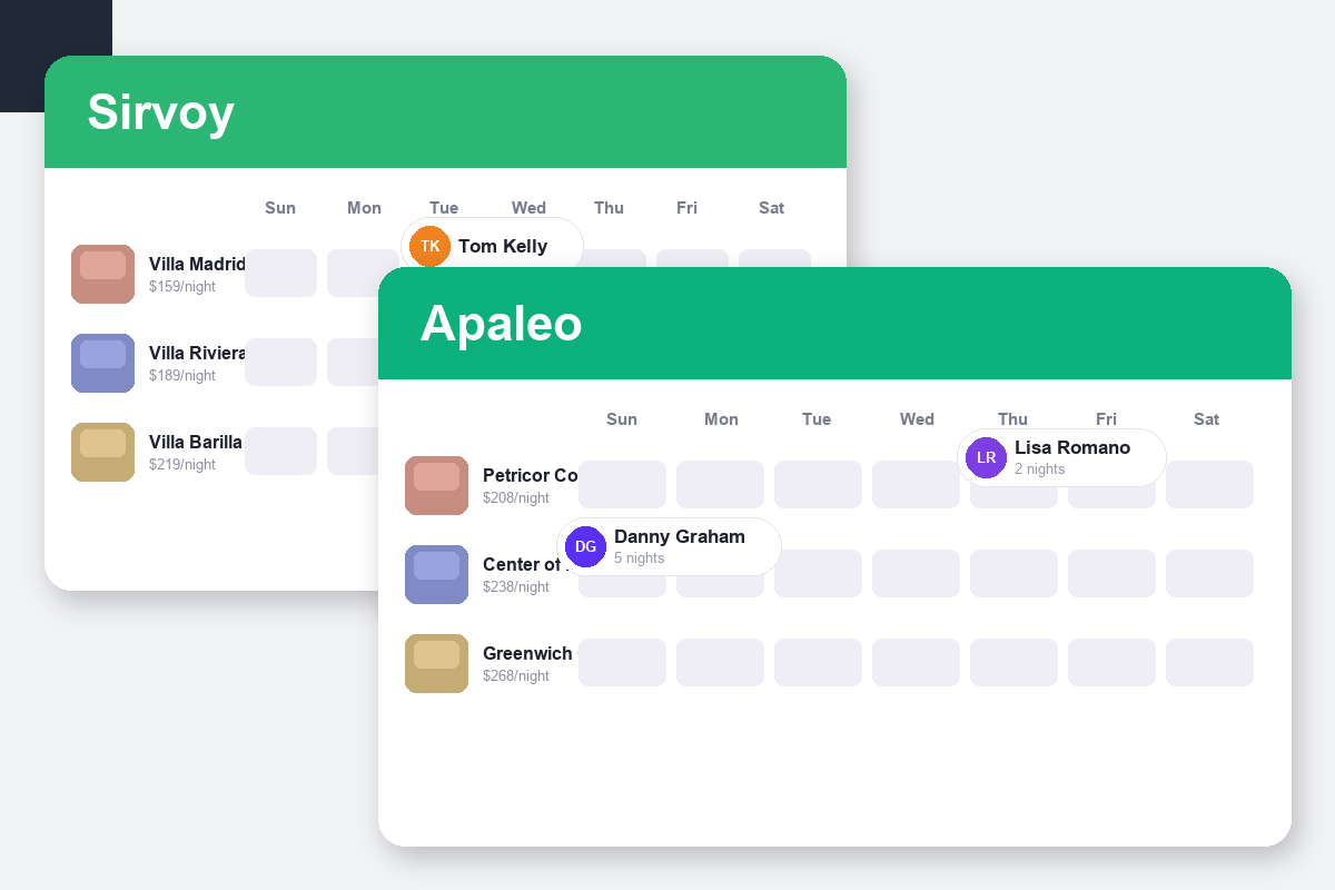 Sirvoy vs Apaleo Comparison dashboard screenshots