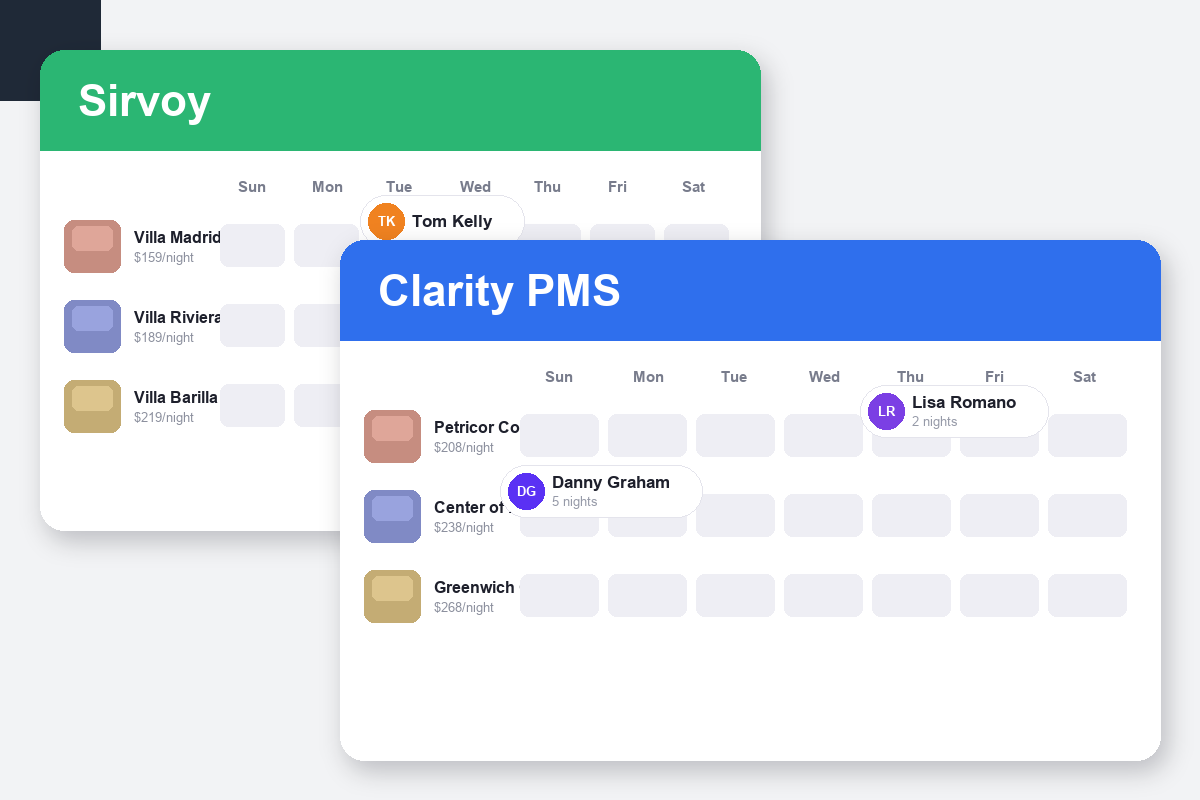 Sirvoy vs Clarity PMS Comparison dashboard screenshots