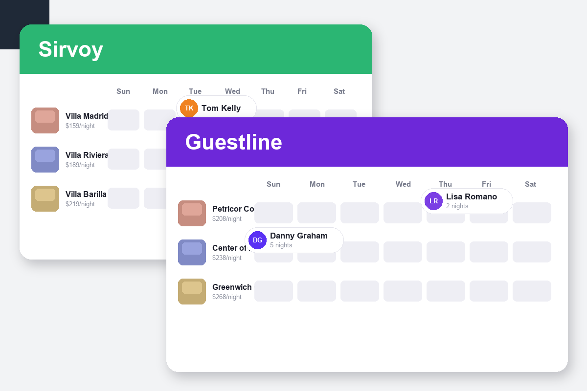 Sirvoy vs Guestline Comparison dashboard screenshots