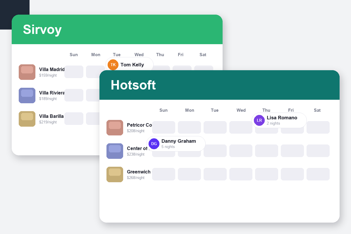 Sirvoy vs HotSoft Comparison dashboard screenshots