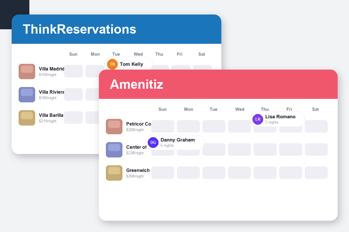 ThinkReservations vs Amenitiz Comparison dashboard screenshots