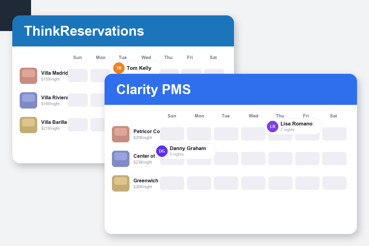 ThinkReservations vs Clarity PMS Comparison dashboard screenshots