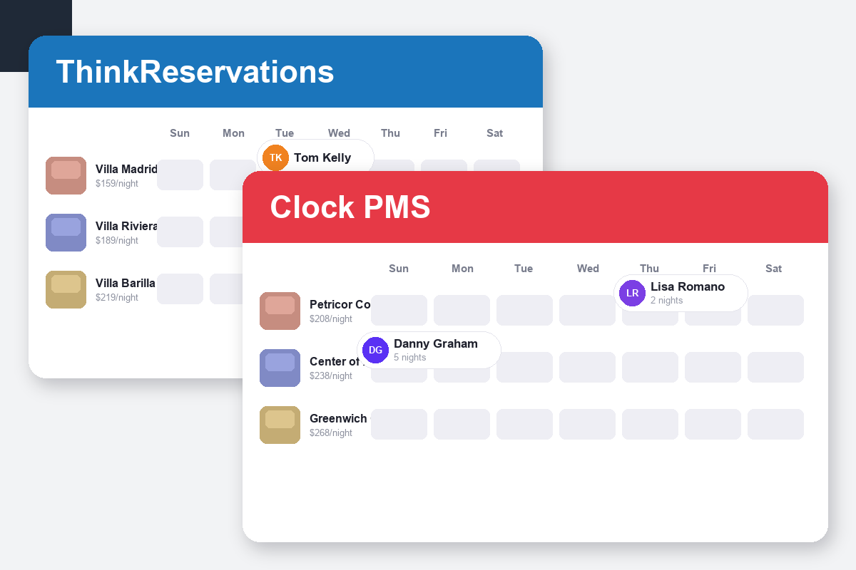 ThinkReservations vs Clock PMS+ Comparison dashboard screenshots