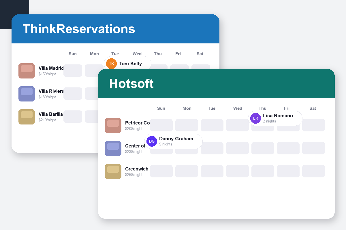 ThinkReservations vs HotSoft Comparison dashboard screenshots