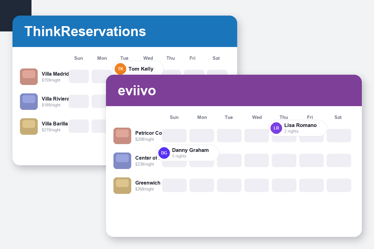 ThinkReservations vs eviivo Comparison dashboard screenshots