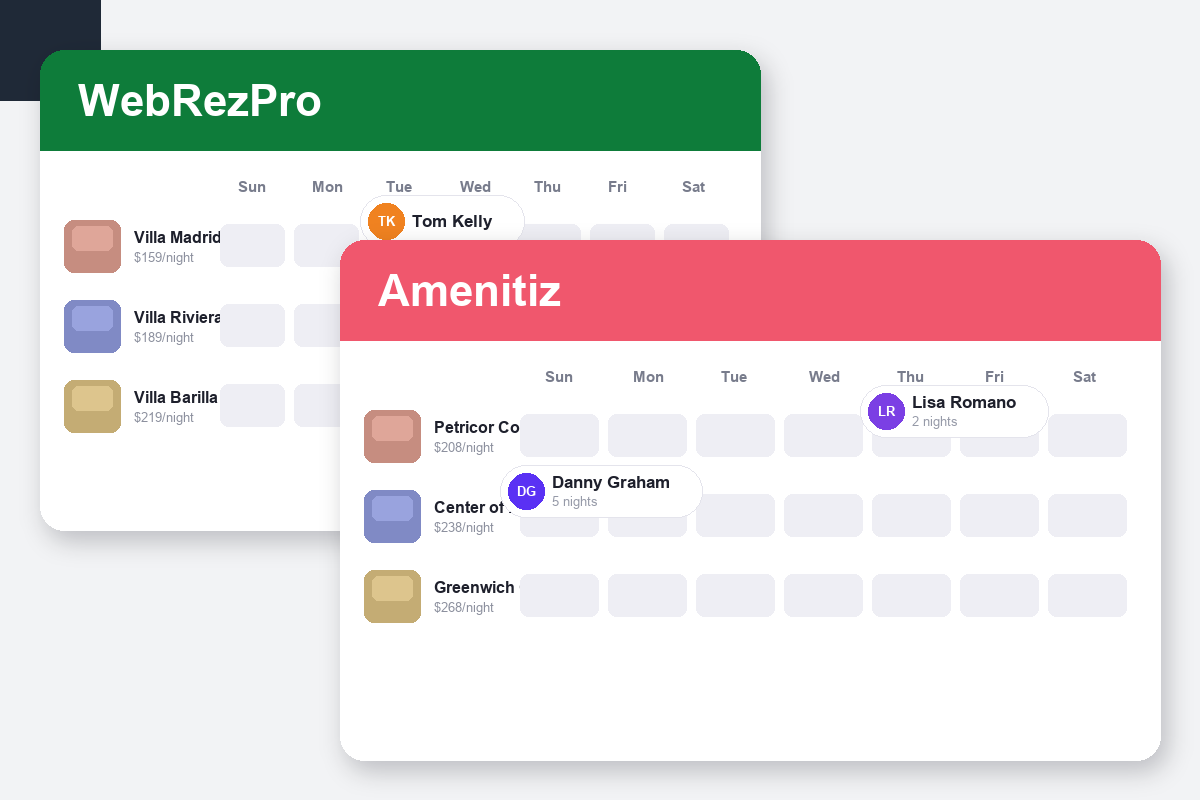 WebRezPro vs Amenitiz Comparison dashboard screenshots