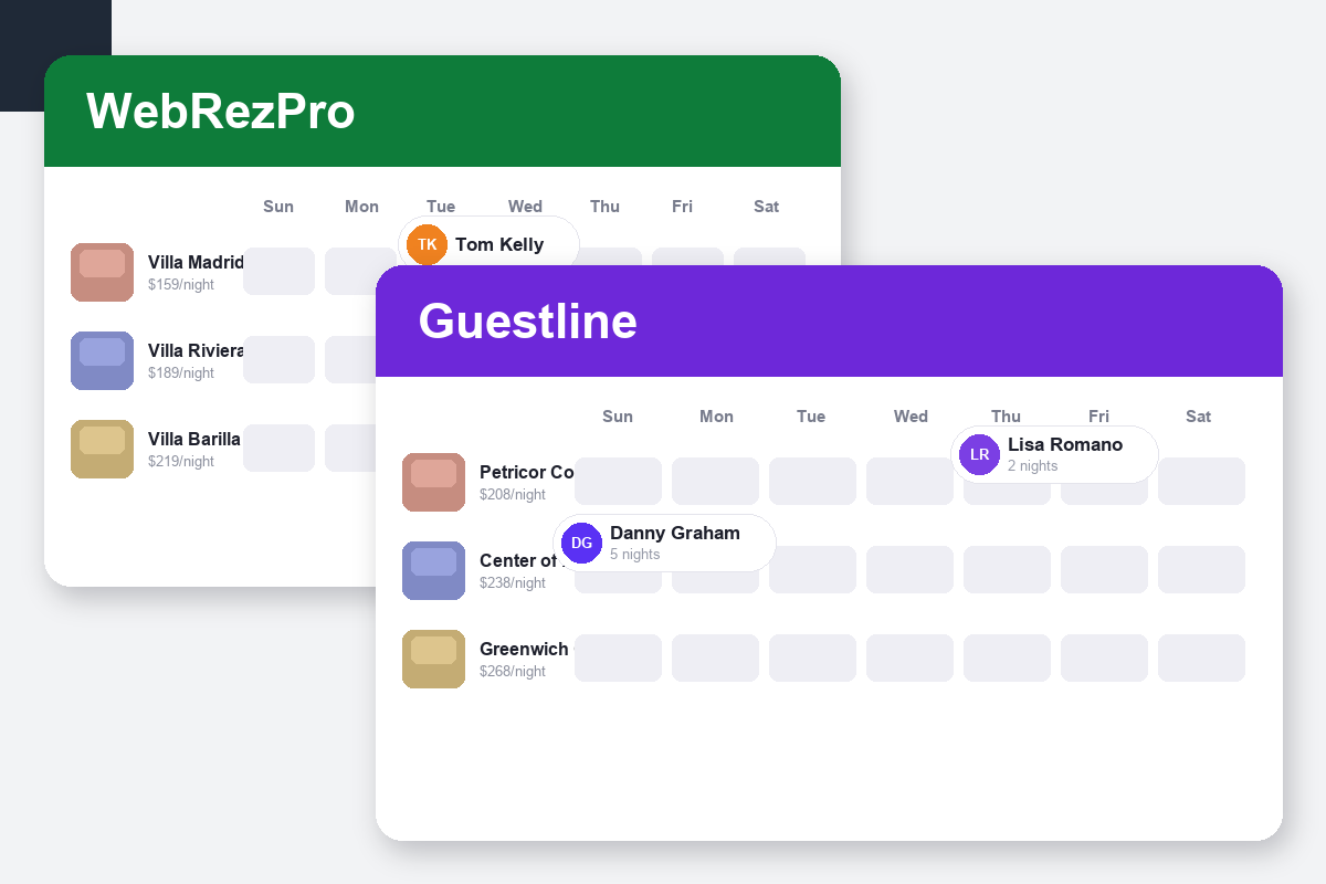 WebRezPro vs Guestline Comparison dashboard screenshots