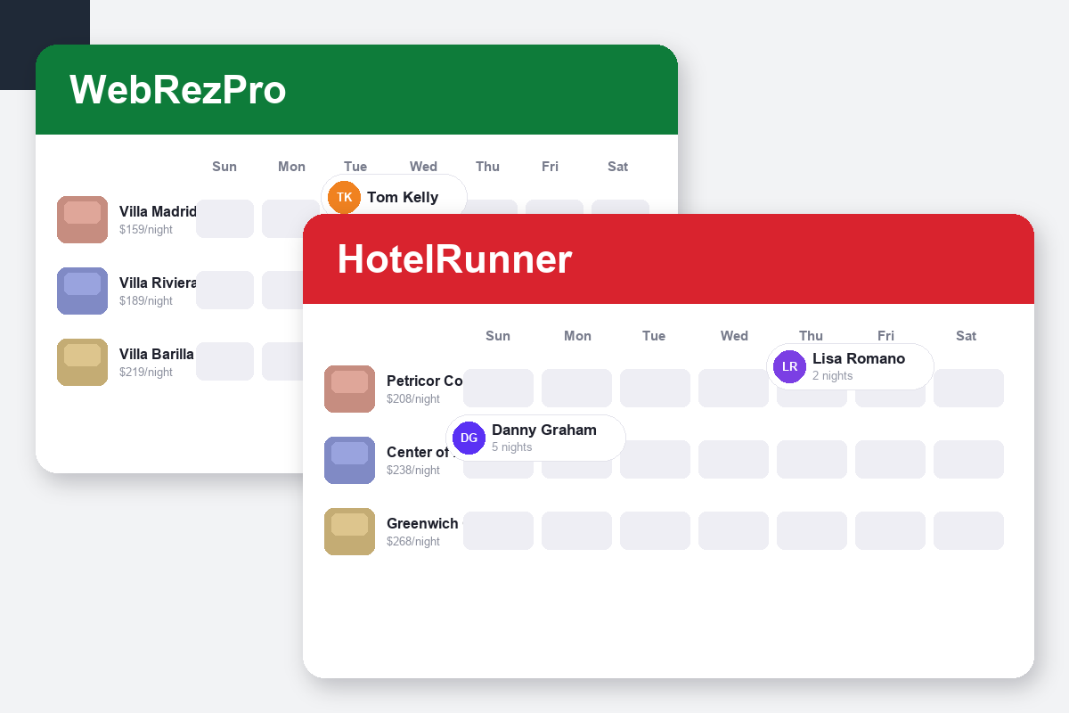 WebRezPro vs HotelRunner Comparison dashboard screenshots