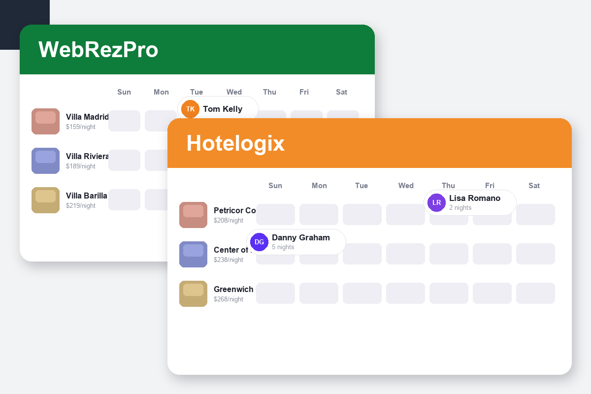 WebRezPro vs Hotelogix Comparison dashboard screenshots