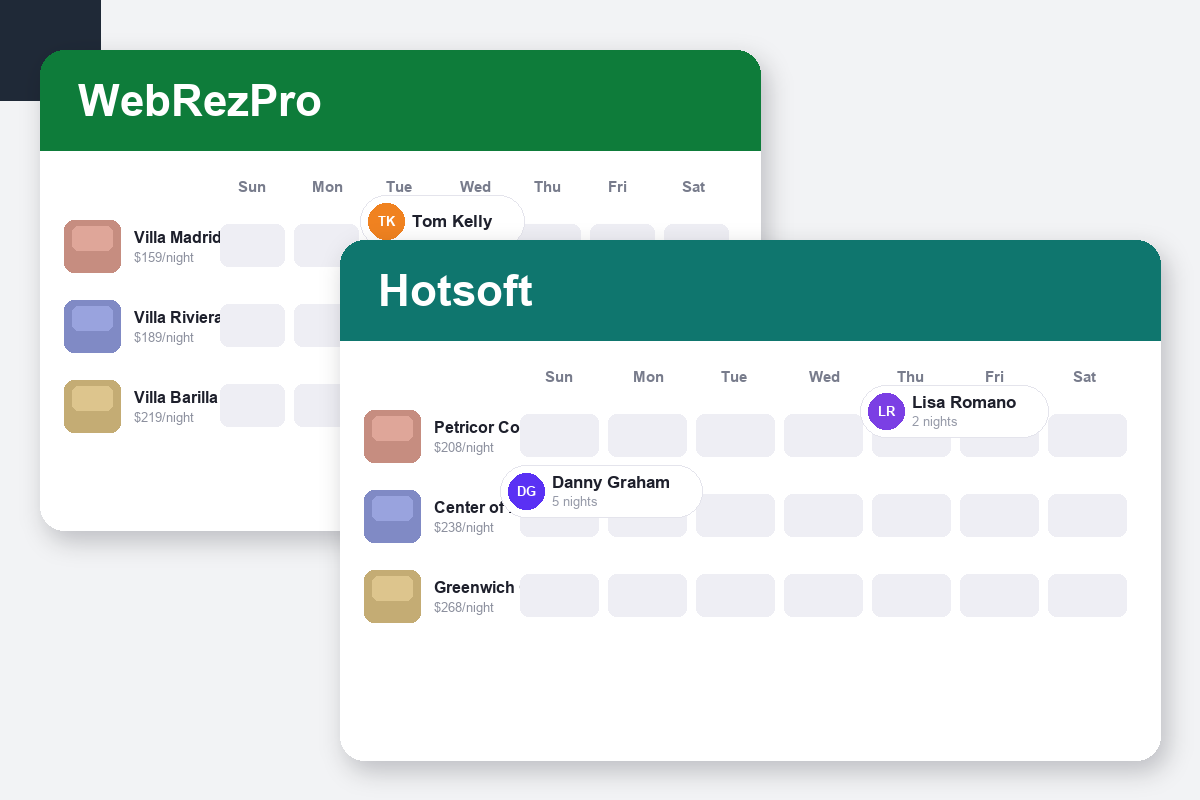 WebRezPro vs HotSoft Comparison dashboard screenshots