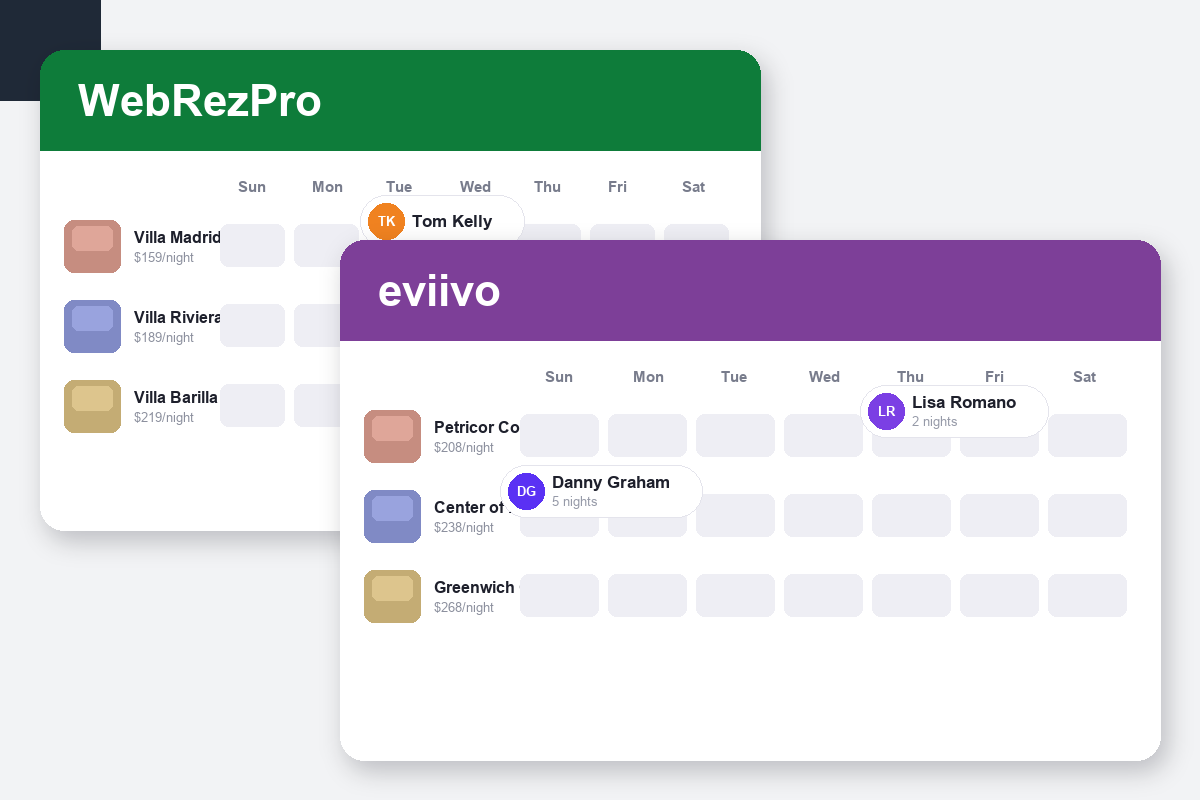WebRezPro vs eviivo Comparison dashboard screenshots