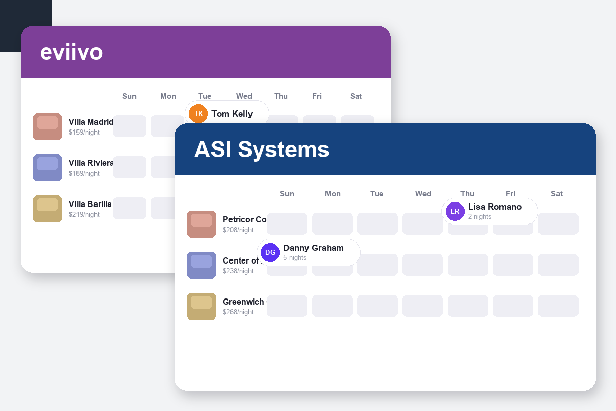 eviivo vs ASI Systems Comparison dashboard screenshots