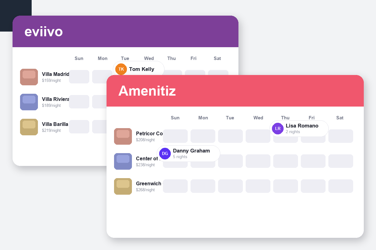 eviivo vs Amenitiz Comparison dashboard screenshots