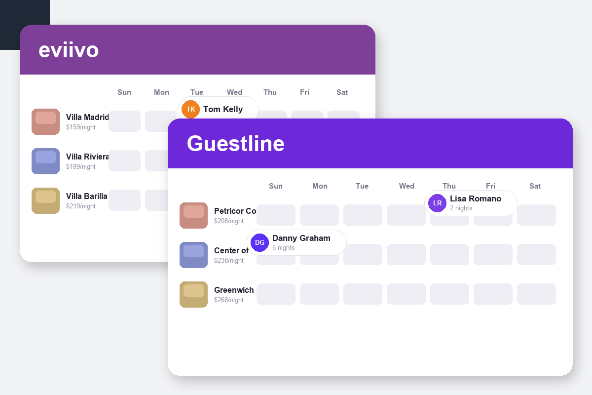 eviivo vs Guestline Comparison dashboard screenshots