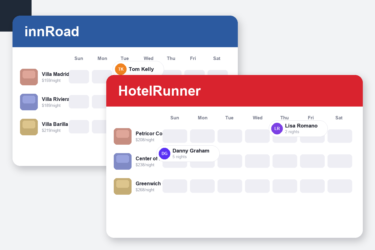 innRoad vs HotelRunner Comparison dashboard screenshots