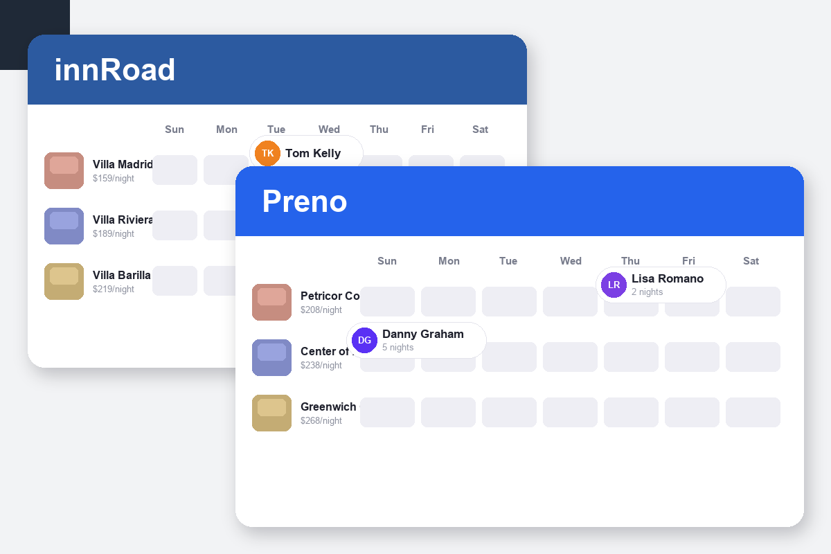 innRoad vs Preno Comparison dashboard screenshots