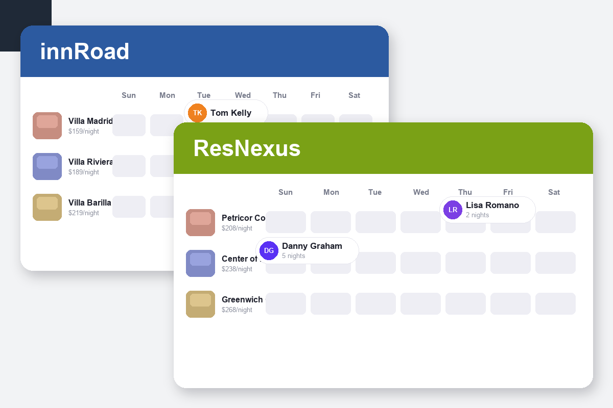 innRoad vs ResNexus Comparison dashboard screenshots