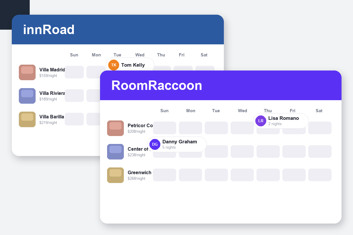 innRoad vs RoomRaccoon Comparison dashboard screenshots