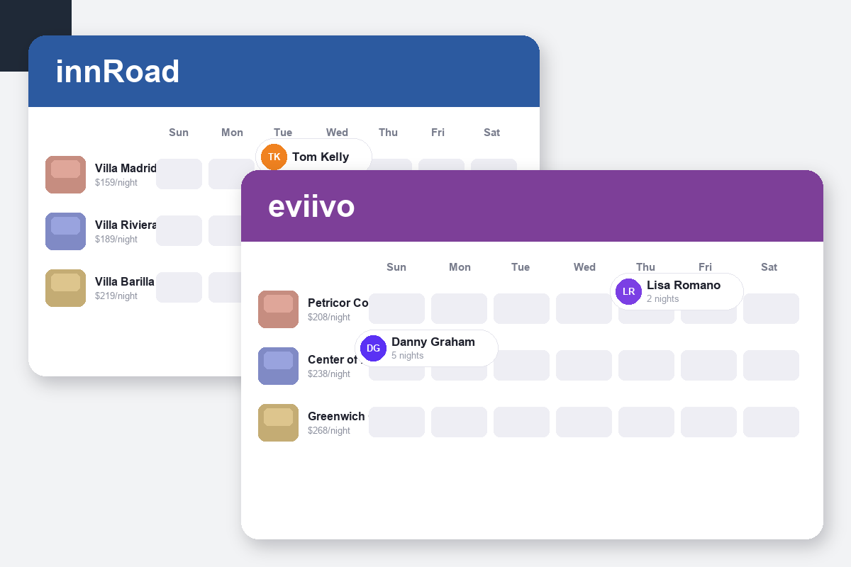innRoad vs eviivo Comparison dashboard screenshots