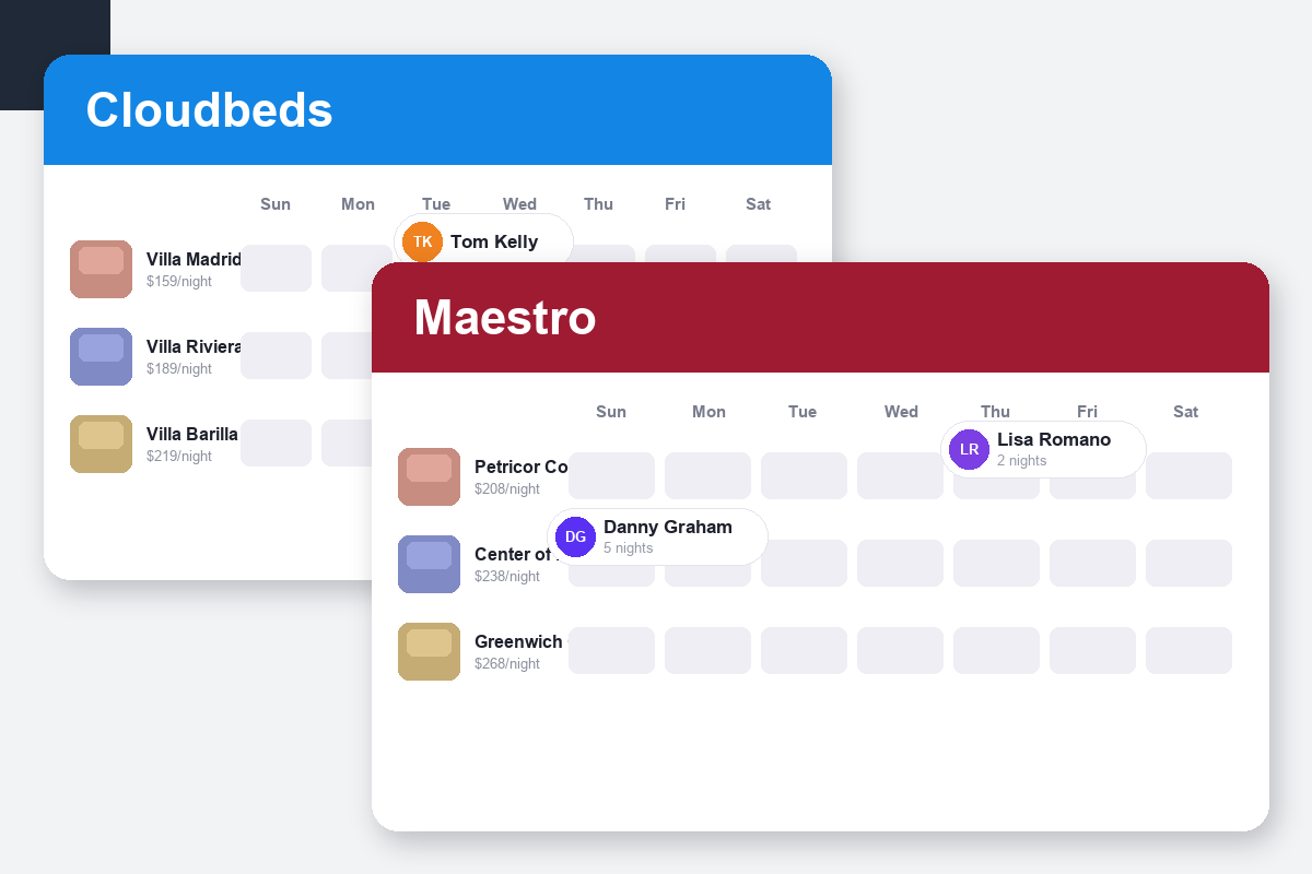 Cloudbeds vs Maestro PMS Comparison dashboard screenshots
