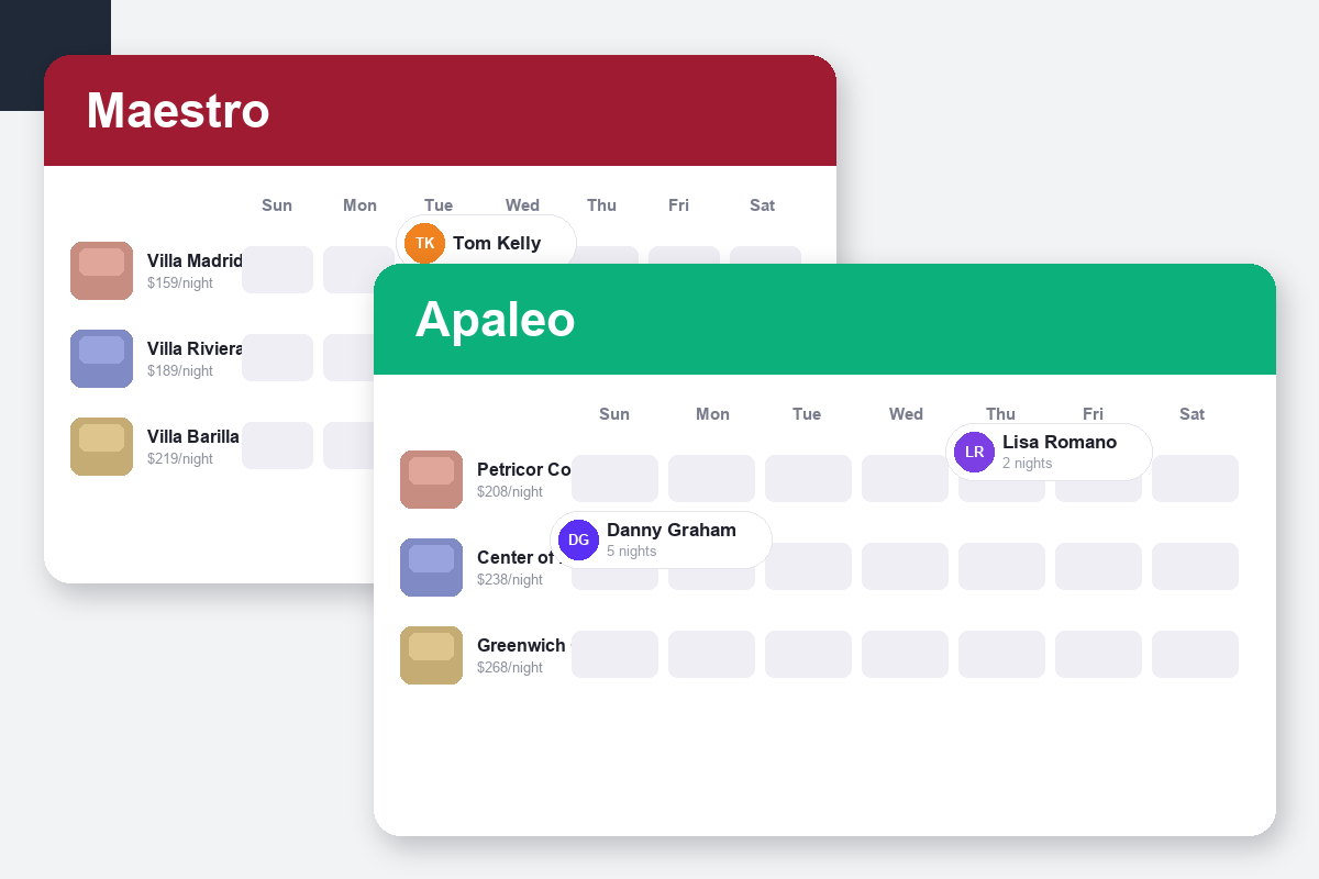 Maestro PMS vs Apaleo Comparison dashboard screenshots