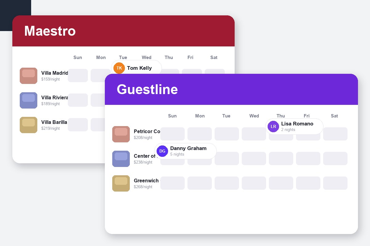 Maestro PMS vs Guestline Comparison dashboard screenshots