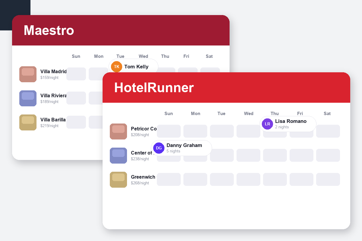 Maestro PMS vs HotelRunner Comparison dashboard screenshots