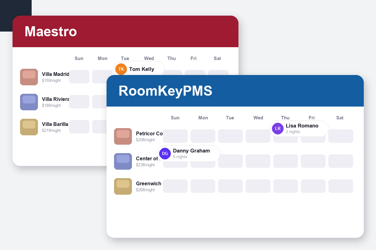 Maestro PMS vs RoomKeyPMS Comparison dashboard screenshots