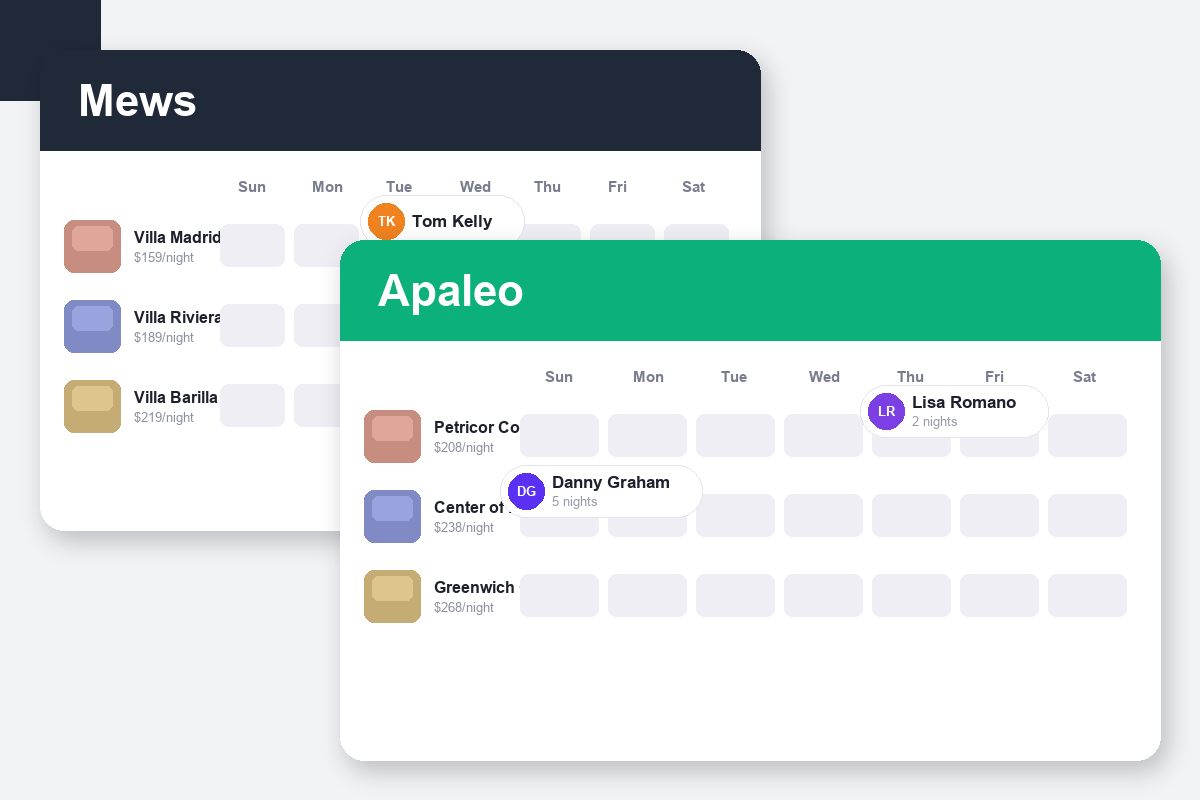 Mews vs Apaleo Comparison dashboard screenshots