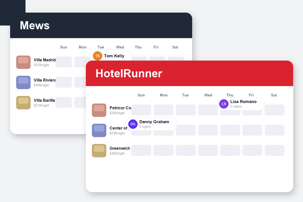 Mews vs HotelRunner Comparison dashboard screenshots