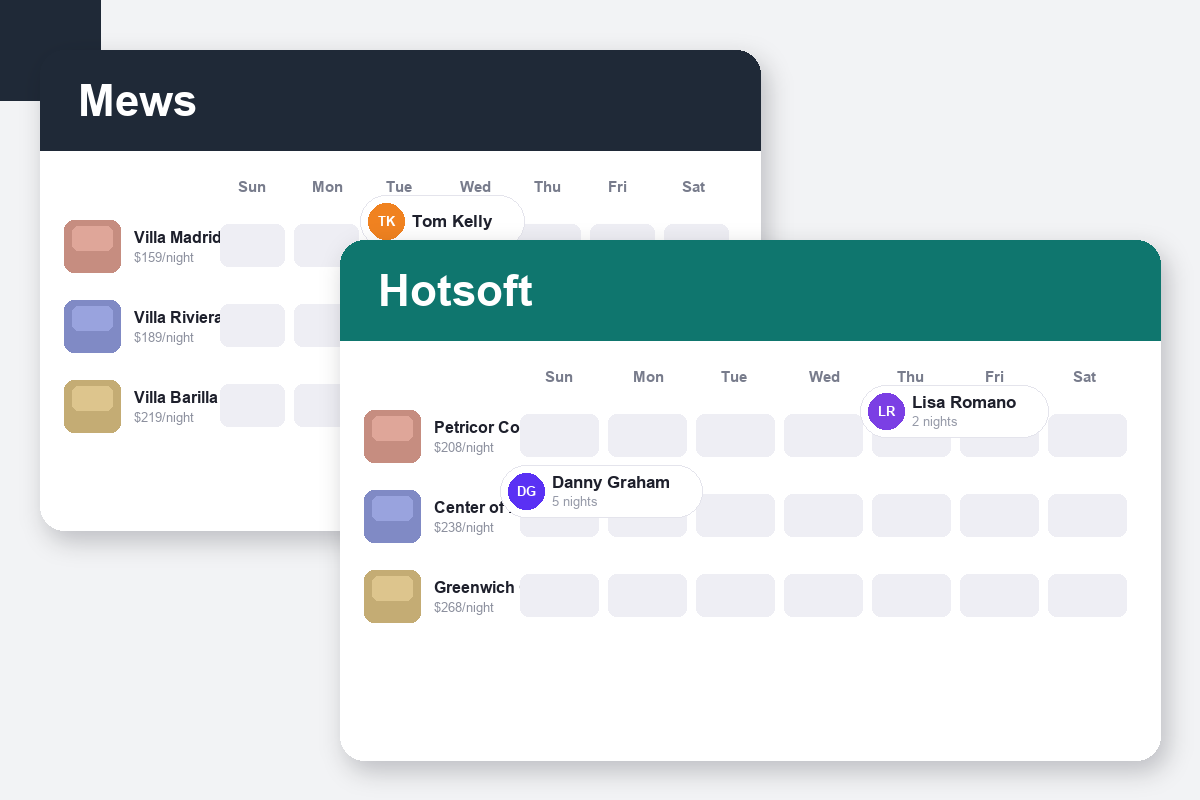 Mews vs HotSoft Comparison dashboard screenshots