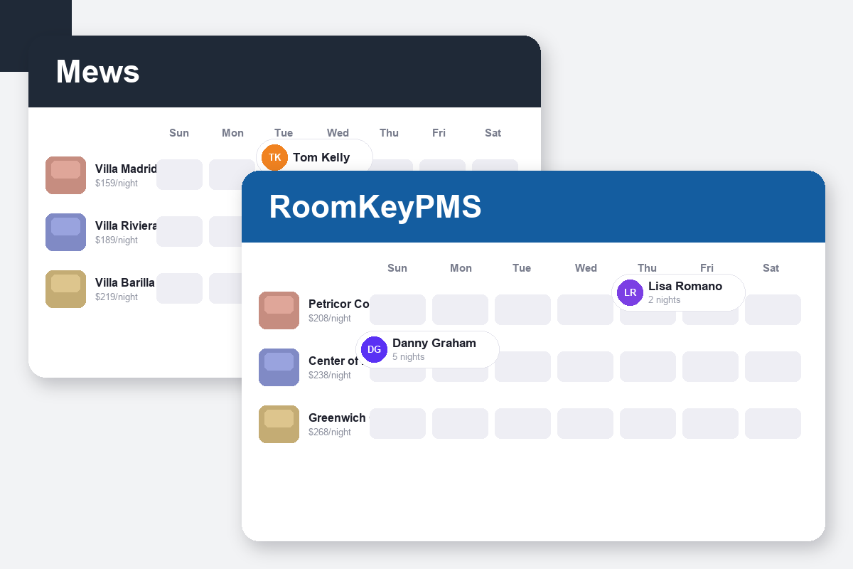 Mews vs RoomKeyPMS Comparison dashboard screenshots