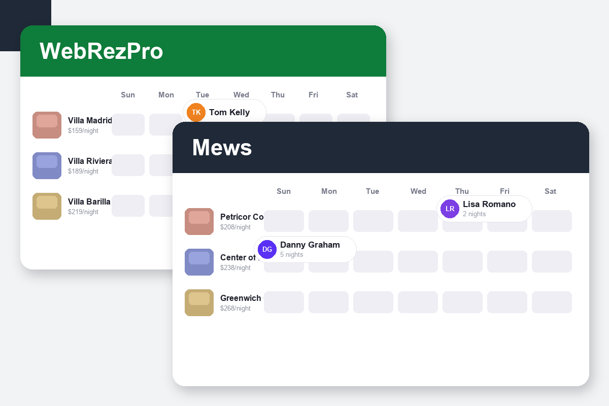 WebRezPro vs Mews Comparison dashboard screenshots