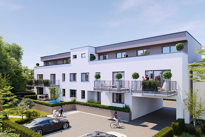 Mehrfamilienhaus mit weißer Fassade