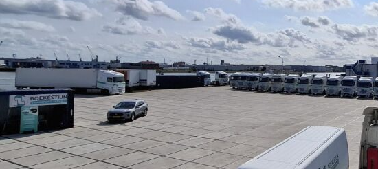 Egala by Boekestijn office containers in the Rotterdam area, Netherlands — operational base supporting European trucking and sustainable transport services