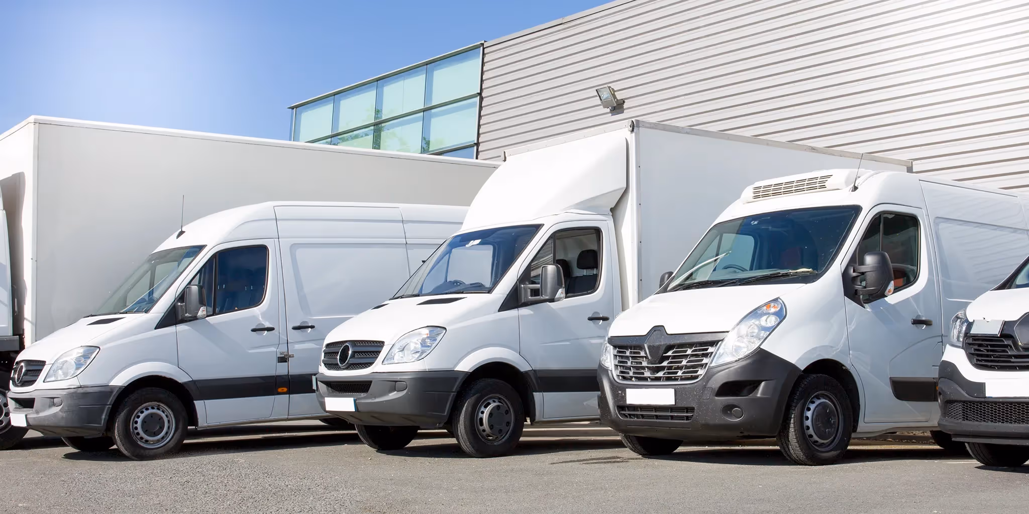 Fleet of various sizes and models of commercial vehicles