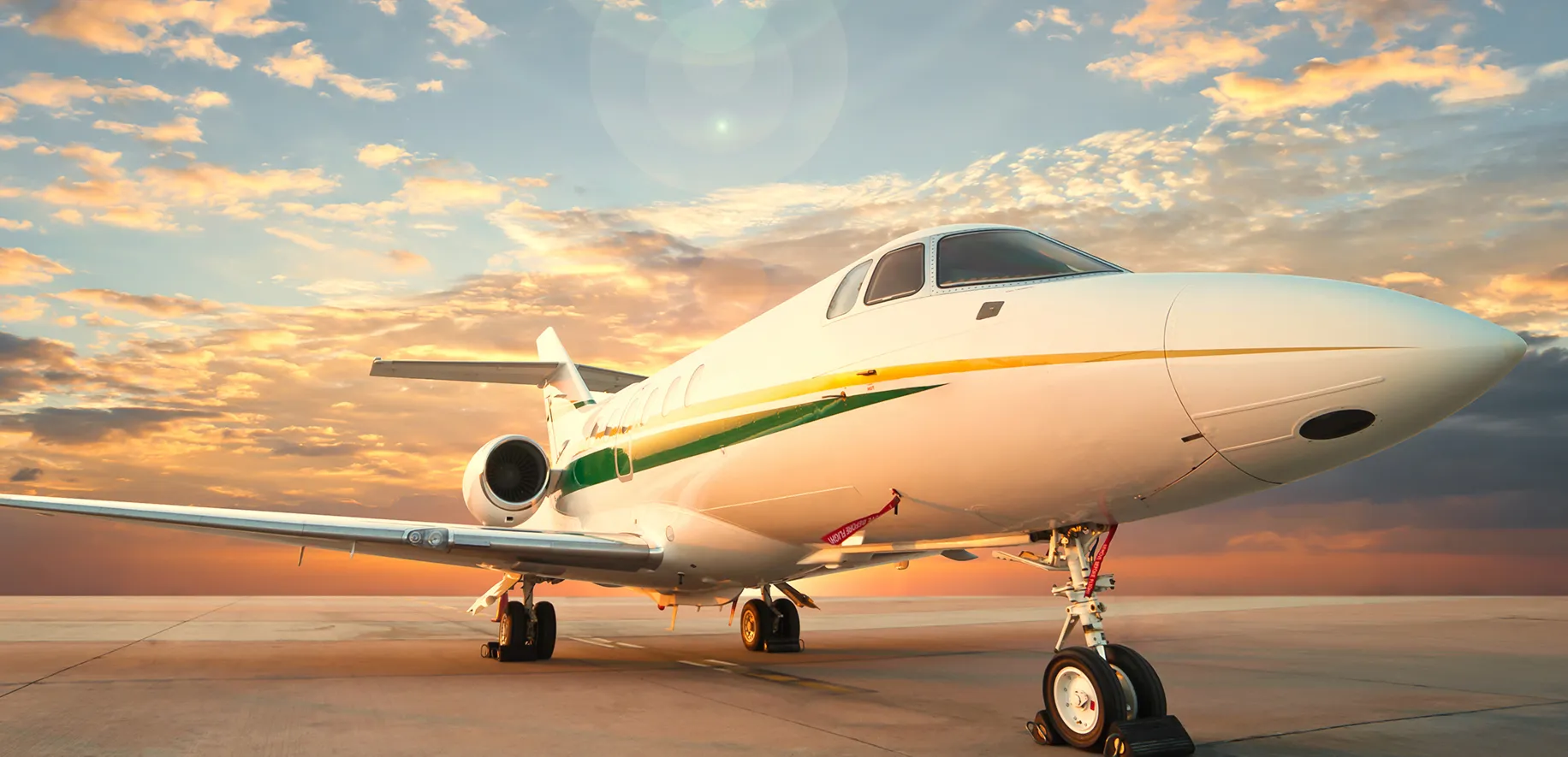 Private jet on tarmac with text Aircraft and Private Aviation
