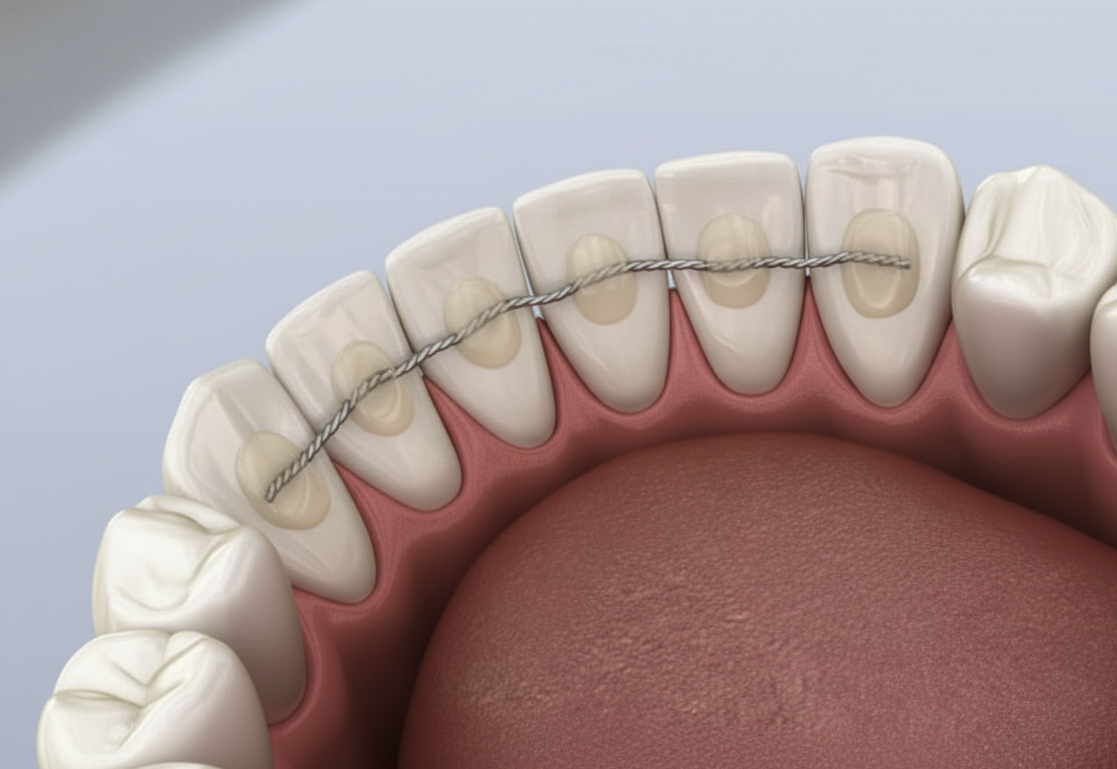 Zahnstabilisierung nach Zahnkorrektur, für gerade Zähne lange nach der Behandlung.