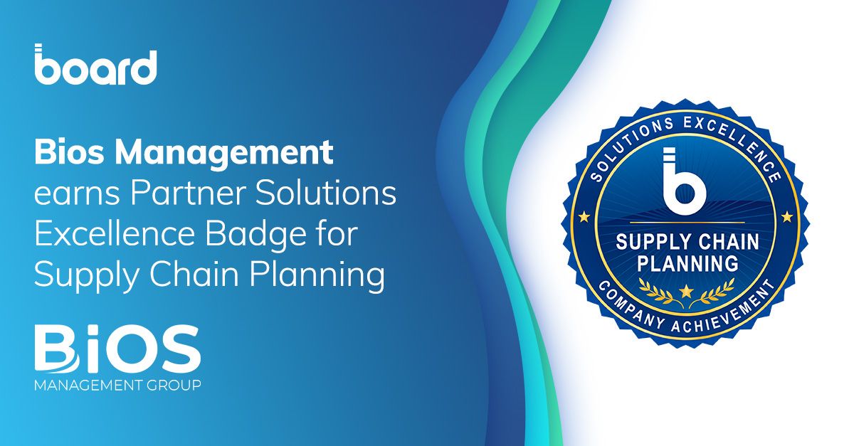 Bios Management Earns Board Partner Solutions Excellence Badge for Supply Chain Planning