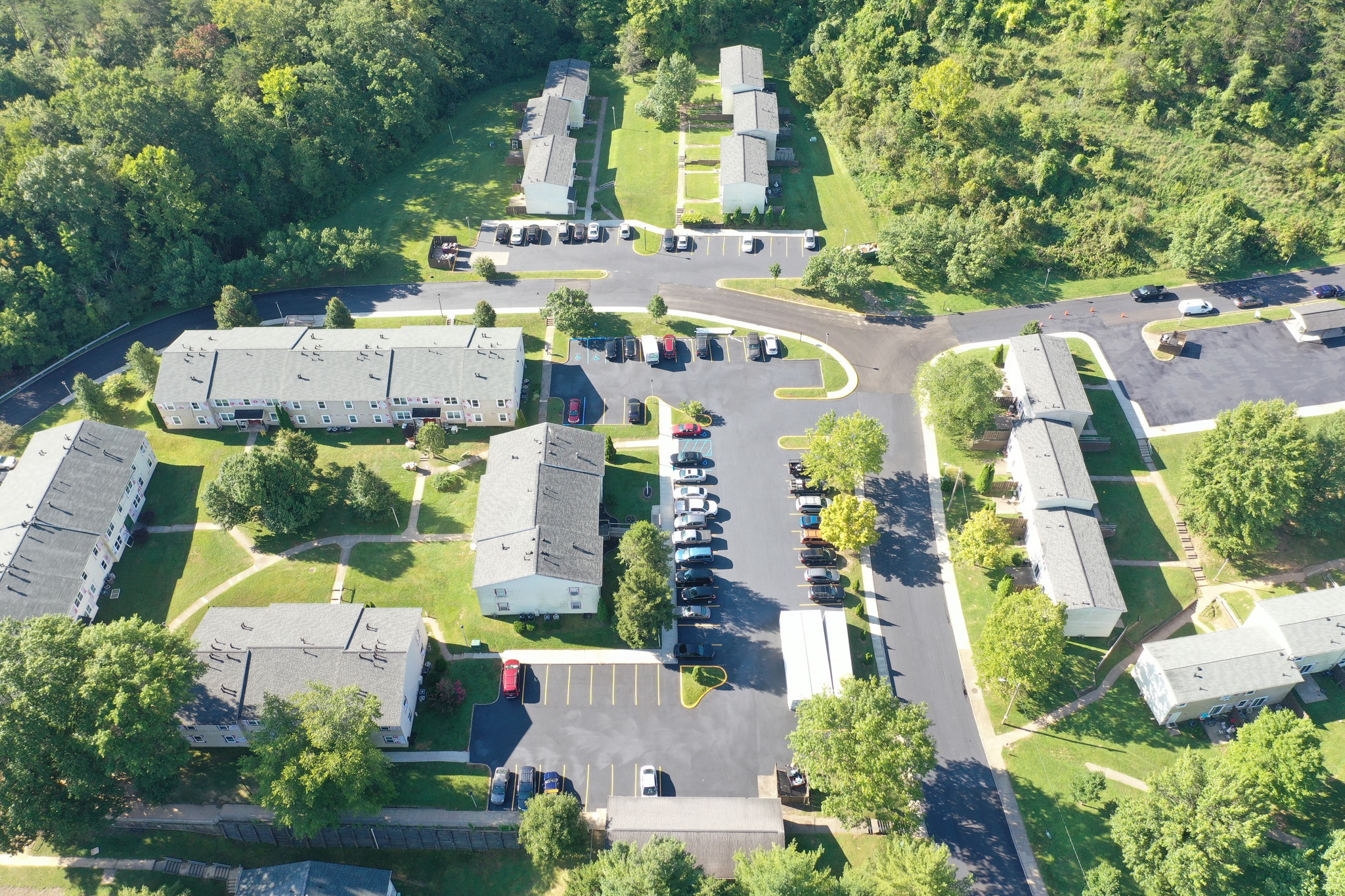 A drone level view of an apartment complex